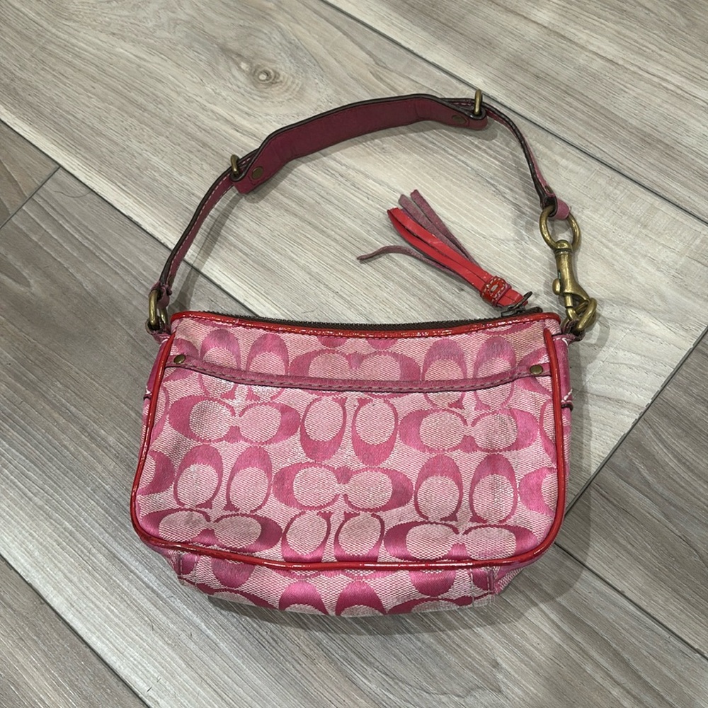 EUC Coach Pink Signature Small Shoulder Bag with Stripe